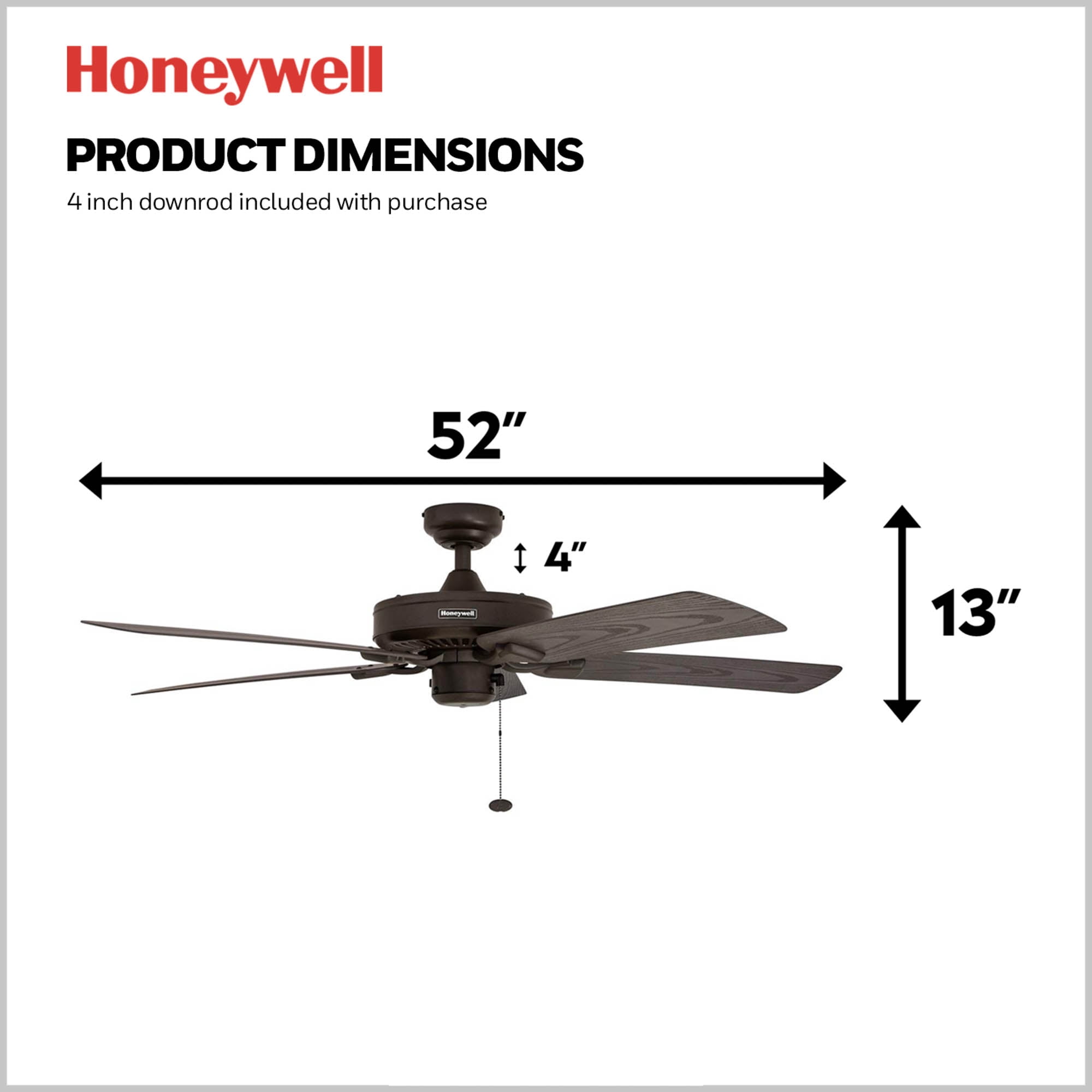 Honeywell Belmar 52" Bronze Indoor/Outdoor Ceiling Fan with 5 Blades, Pull Chains & Reverse Airflow