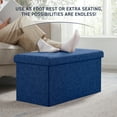 thumbnail image 4 of Ornavo Foldable Tufted Linen Large Storage Ottoman Bench Foot Rest Stool/Seat - 15" x 30" x 15"- Navy, 4 of 6