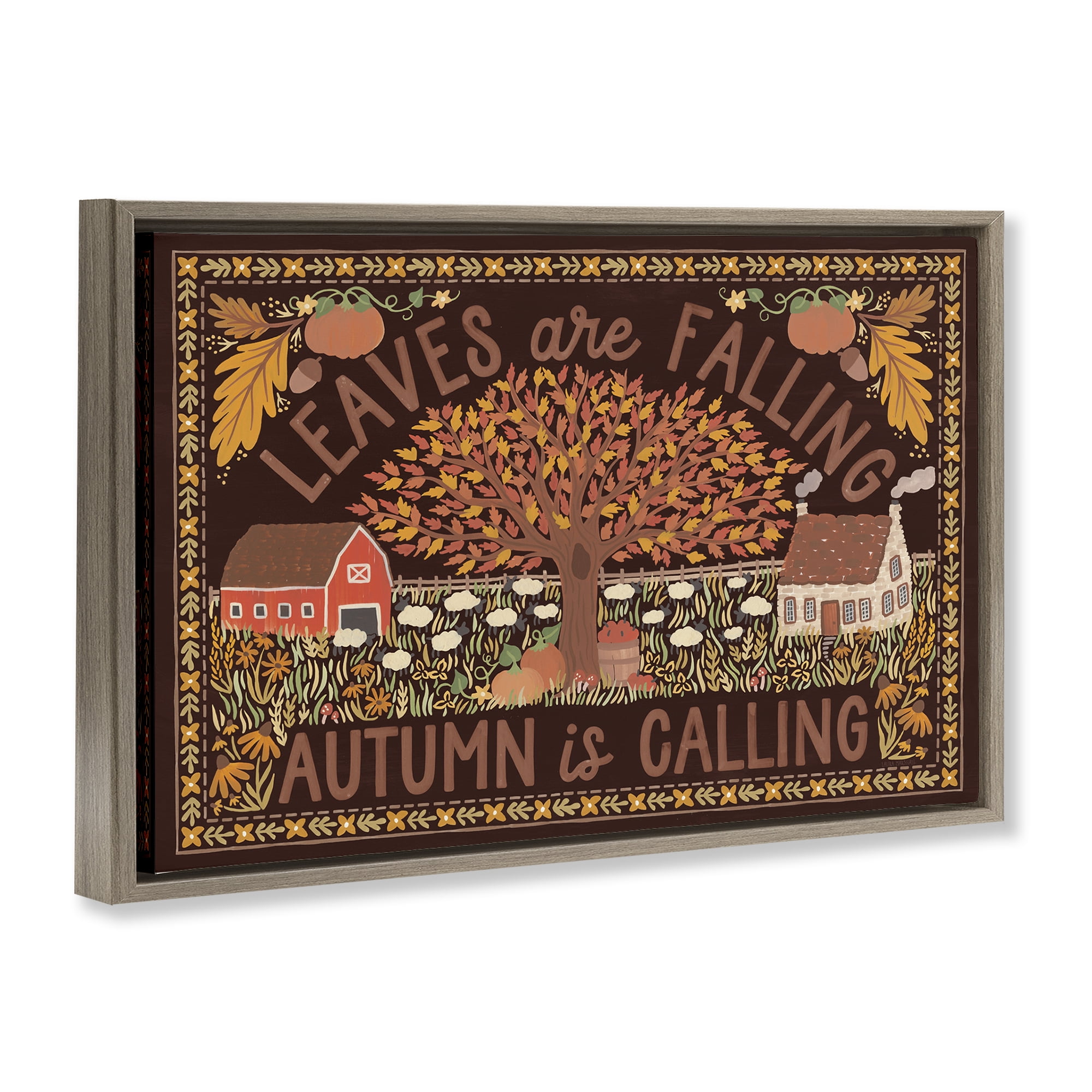 Stupell Industries Leaves Falling on Brown Landscape Painting Brown Floater Framed Canvas Art Prints Wall Art, 25 x 17