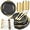 Black, variant on 175PCS Green Plastic Plates - Disposable Green Gold Party Plates & Pre Rolled Napkins with Cutlery for 25 Guests, 50Plates, 75Silverware, 25Cups, 25Napkin for Wedding & Party