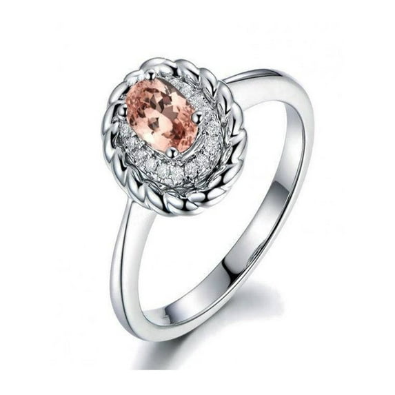 Antique Halo 1.25 Carat Morganite and Diamond Engagement Ring for Women in 14k White Gold morganite and diamond engagement ring