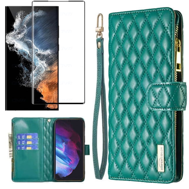 Tasnim Daimond Wallet Case for Samsung Galaxy S23 Case With Screen Protector (Green)