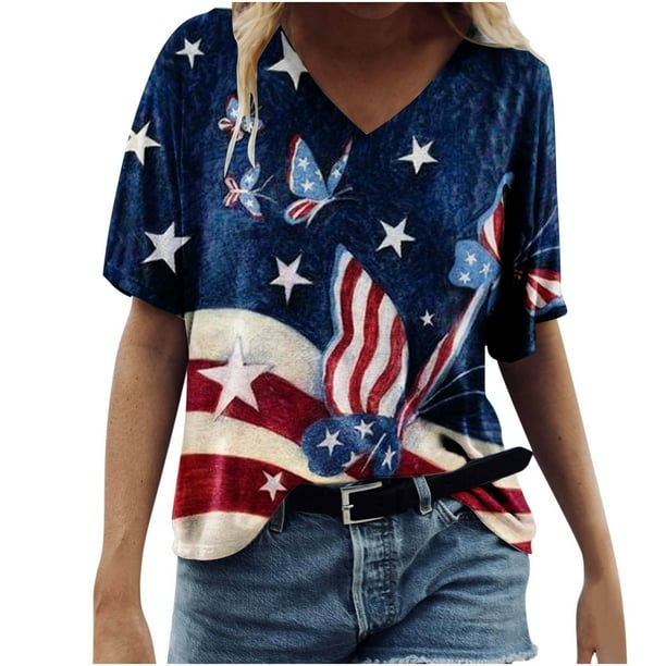 Blusa de manga corta con cuello en V para mujer, informal, sexy, a la moda, de verano Pompotops hkajfhjk470182