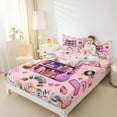 thumbnail image 4 of Manfei Girly Pink Cartoon Twin Sheet Sets, Modern Rock Music Twin Fitted Sheet, Kawaii Princess Style Flat Sheet, Lightweight Room Decor, 3pcs, 4 of 7