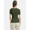 thumbnail image 2 of Women's Summer Short Sleeve T-Shirt - Square Neck, Ribbed, Slim Fit, Casual Tee Top, 2 of 4