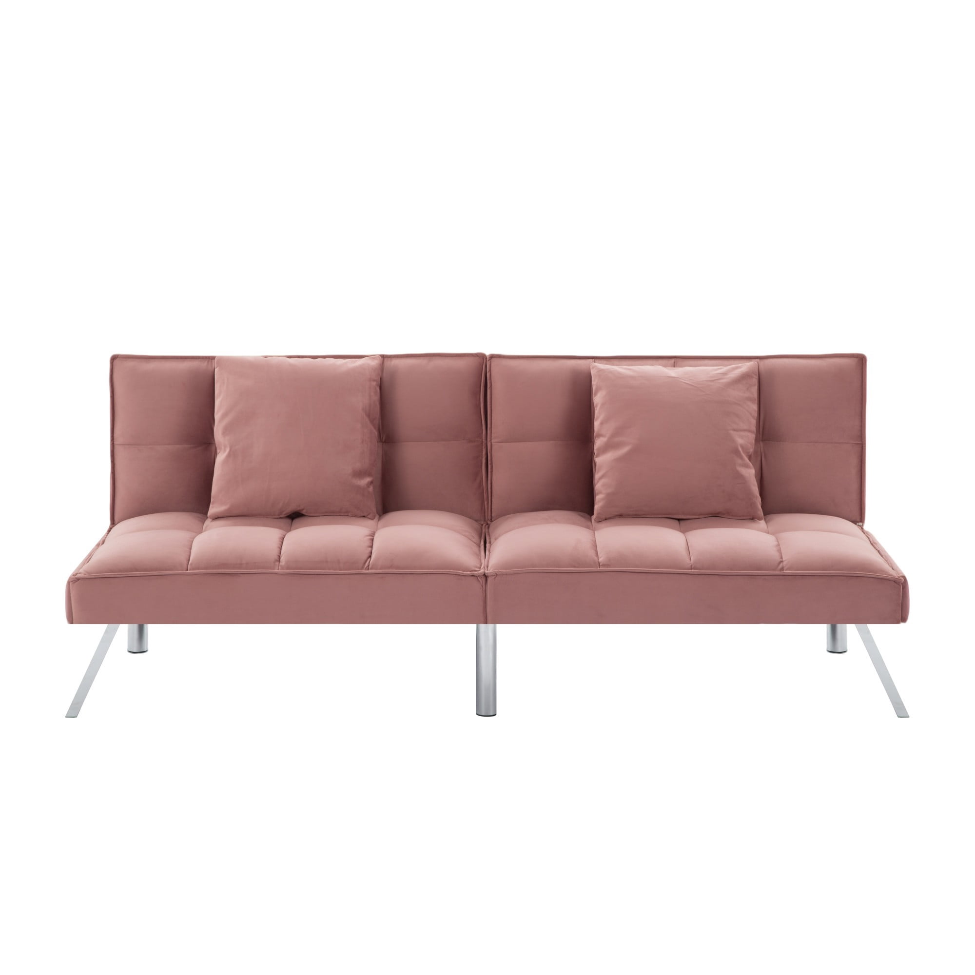 Gewnee Rose Red 67.7” Velvet Futon Sofa Bed, Modern Love Seat with Adjustable Backrest, 2 Throw Pillows, Suitable for Home, Office & Guest Room