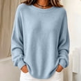 thumbnail image 5 of Womens Crewneck Knit Sweater Solid Color Long Sleeve Loose Knitted Pullover Casual Fashion Outer Top Blue S, 5 of 5