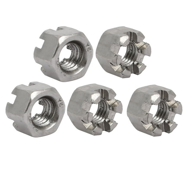 Unique Bargains 5 Pcs M6x1mm Acier Inoxydable 304 Hexagone Château Fendu Écrou Ton Argent