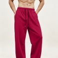 thumbnail image 5 of Hzzrkos Men Casual Loose Solid Color Elastic Waist Long Straight Leg Pants With Side Pockets for Daily Wear, 5 of 6