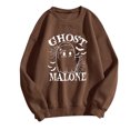 thumbnail image 5 of WEIWEN Ghost Malone Sweatshirt for Women Funny Graphic Halloween Shirts for Women Casual Crewneck Pullover Sweaters Long Sleeve Fashion Clothing Brown, S, 5 of 8