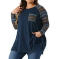 thumbnail image 4 of Plus Size Tunic Tops for Women Long Sleeve Raglan Color Block Knit Pullover Shirts with Pockets 4X Navy Blue, 4 of 6