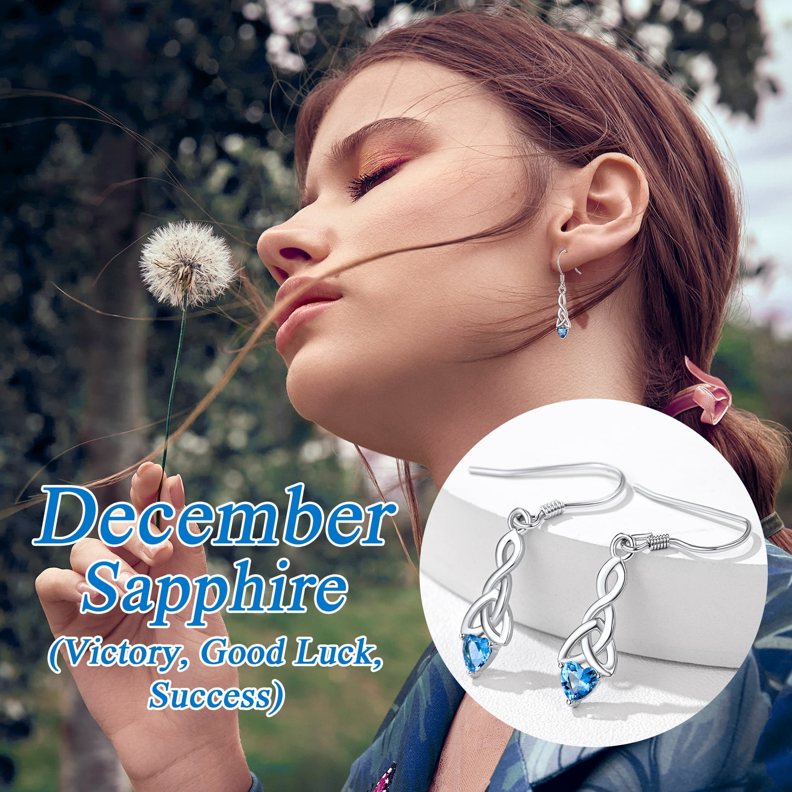 Silvora Birthstone Dangle Earrings for Women Vintage Celtic Knot Sterling Silver Drop Earrings December Birthday Jewelry Gift