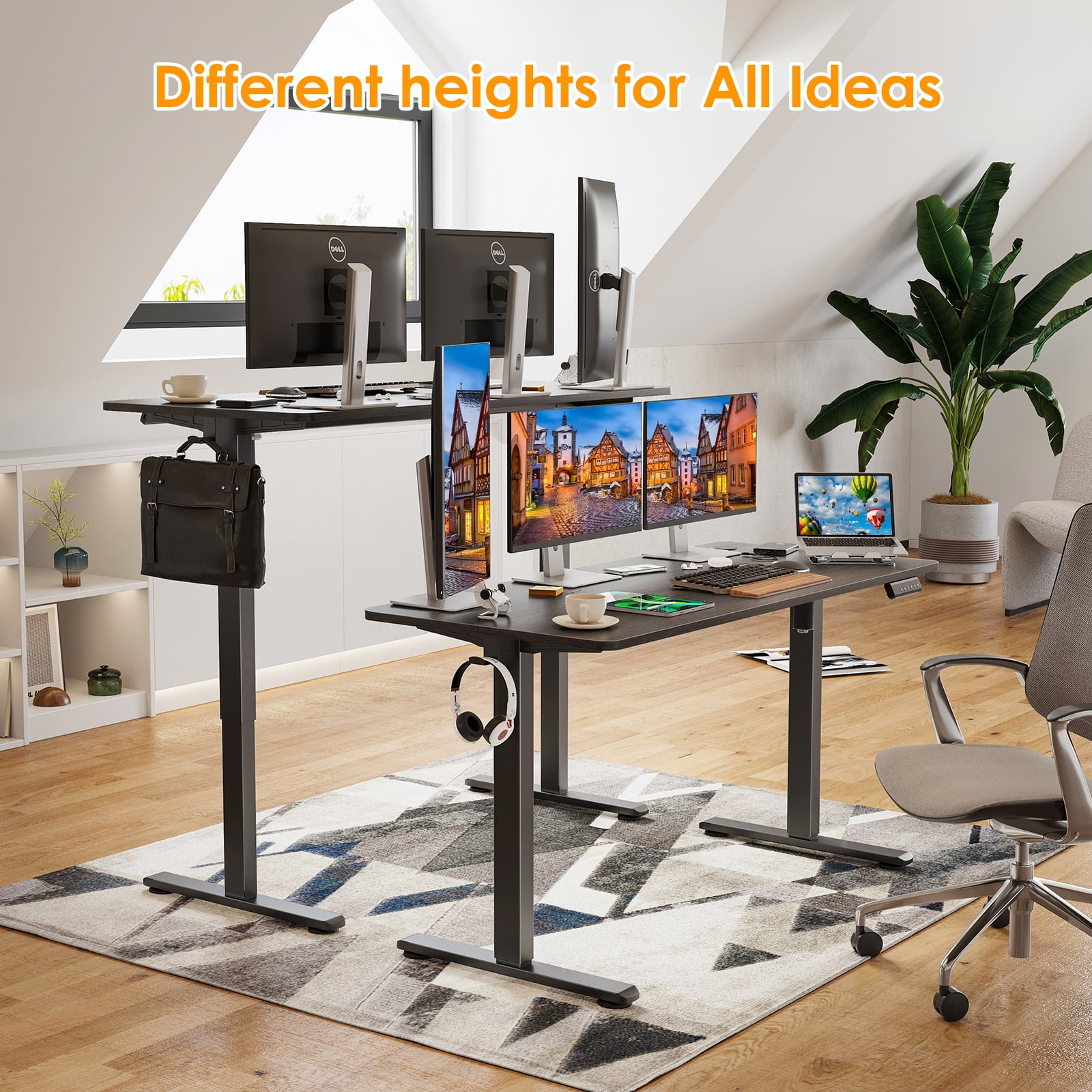Farini Adjustable Standing Desk for Home Office, 55"x24" Electric Sit-Stand Desk with Splice Board, Walnut