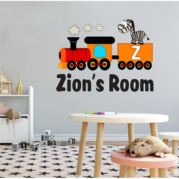 ALPHABET - Adhesive Vinyl Multicolored Letter Z Alphabet Décor Animal Train Zebra Horse Design Easy To Apply Kids Bedroom Wall Decal Sticker - Home Art Customized Name Wall Decoration 10" x 7"