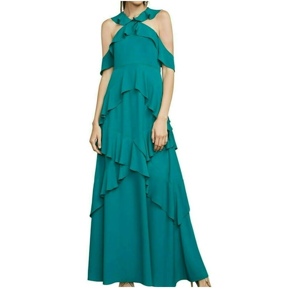BCBGMAXAZRIA Green Georgette Ruffled Halter Sleeveless Gown dress size 0 $422