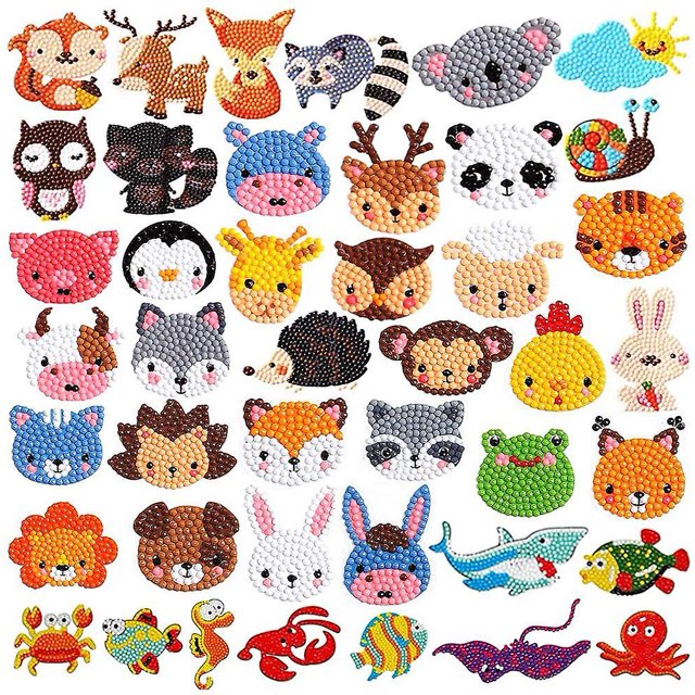 44 piezas de pegatinas de animales para pintar con diamantes, kit de mosaico para niños, kit de pegatinas de diamantes 5d, bordado de diamantes para niños y adultos principiantes.