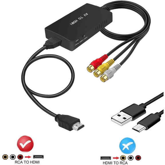 AV to HDMI Converter, AV to HDMI Adapter, Composite to HDMI Adapter Support 1080P, PAL/NTSC Compatible with WII/WII U/PS1/PS2/PS3/STB/Xbox/VHS/VCR/Blue-Ray DVD ect