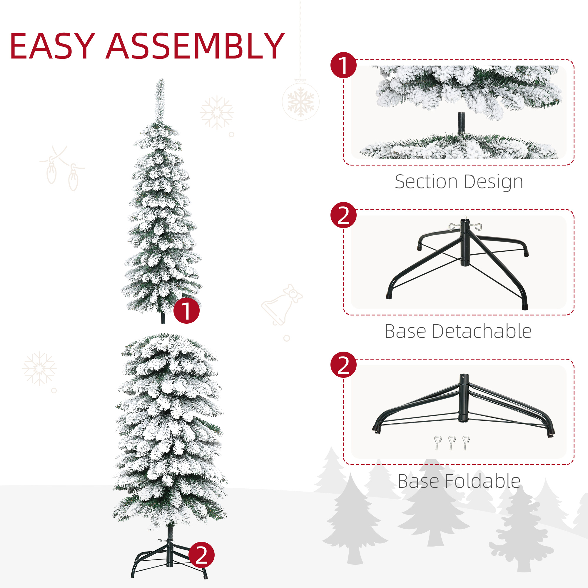 6ft Unlit Snow Flocked Pencil Christmas Tree 395 Tips Flame Retardant Small Space Holiday Decor