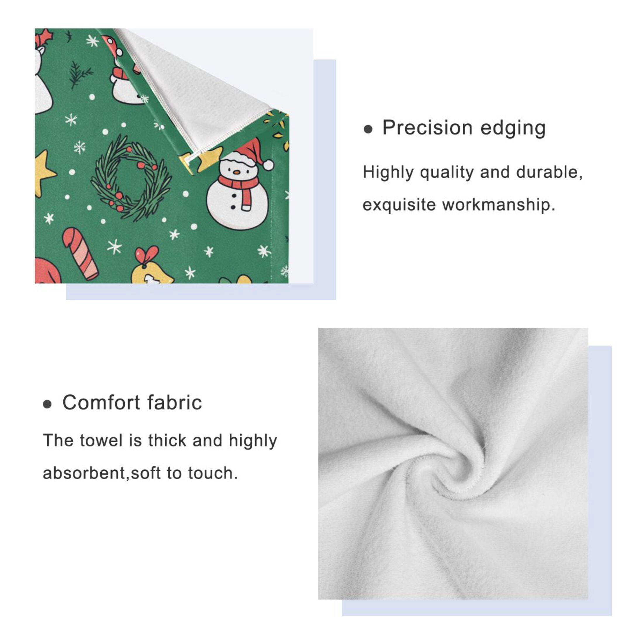 WOBOGO Cartoon Christmas Patterns with Simple Lines Ultra Soft 3 Pack Cotton Towel Set Includes 60 x 30in Bath Towel 28 x 16in Face Towel and 13 x 13in Small Square Towel for Everyday Use Lightweight