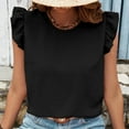thumbnail image 5 of ZyeKqe Tank Tops for Women Ruffle Cap Sleeve Business Casual Tops Round Neck Office Work Blouses, 5 of 6
