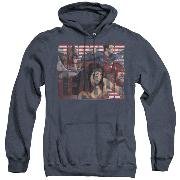 Justice League Movie Rally Adult Heather Hoodie Sweatshirt Navy