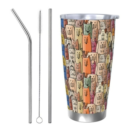 

KLL Funny Dogs Family Print 40oz Stainless Steel Insulated Car Cup with Spillproof Lid - Keep Your Drink Hot or Cold on the Go-Straw Three-piece Set