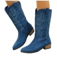 thumbnail image 4 of UngA Cowboys Boots for Women Square Toe Wide Western Boots Mid Calf Cowgirl Boots Pull On Fashion Embroidered Cowboy Boots Blue,Size 8, 4 of 6