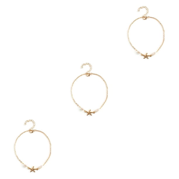 sweethay Tobilleras Perla Durable Aleación de oro y plata Estrella de mar Estilo simple Accesorios de playa Pulseras de tobillo para niñas Type1 NO1