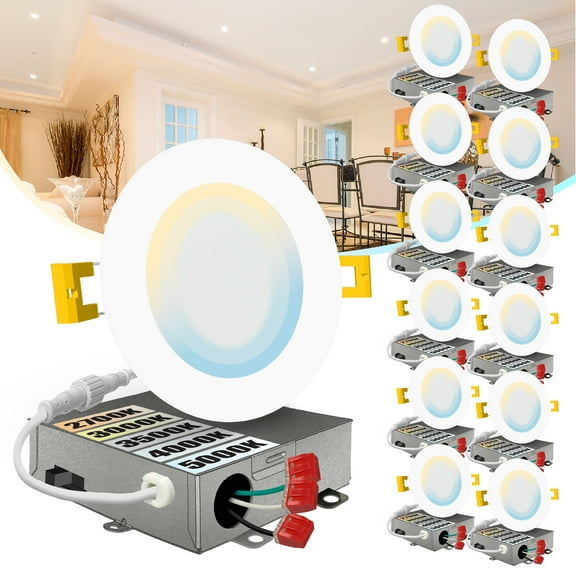 NuWatt 4'' Black Trim Ultra Slim 5CCT Selectable LED Canless Recessed Wafer Light 12 Pack