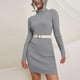 thumbnail image 3 of Vestidos midi de manga larga para mujer, ropa de calle ajustada de otoño, elegante vestido blanco de cuello alto de punto acanalado, vestido liso para mujer, ceñido al cuerpo, 3 of 5