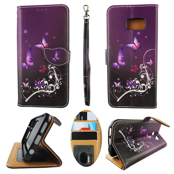 Swirl Flower Butterfly Wallet Folio Case for Samsung Galaxy S7 Fashion Flip PU Leather Cover Card Slots & Stand