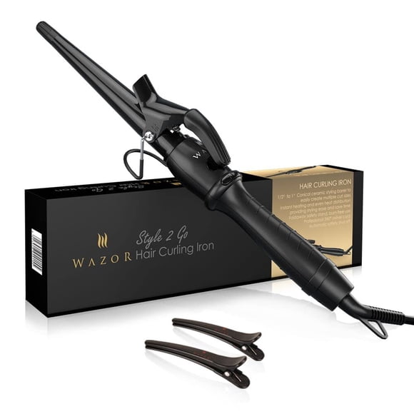 Varita rizadora cónica profesional de 1-1/2 pulgadas con abrazadera corta, rizador de cerámica para rizos u ondas de larga duración, rizador de cabello con temperatura ajustable y apagado automático