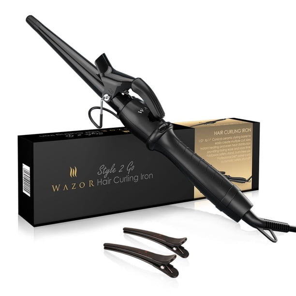 Varita rizadora cónica profesional de 1-1/2 pulgadas con abrazadera corta, rizador de cerámica para rizos u ondas de larga duración, rizador de cabello con temperatura ajustable y apagado automático