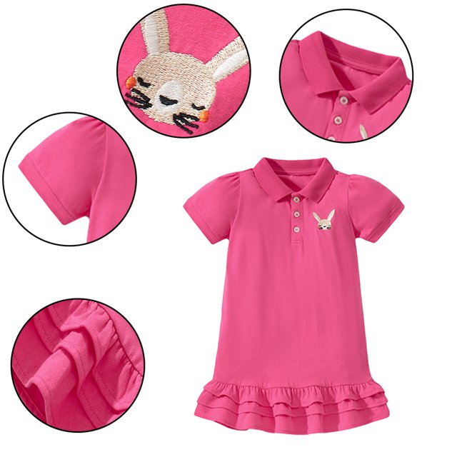 KYAIGUO Robes à Manches Courtes pour Filles, Robe d'Été Décontractée pour Bébé, Couleur Unie, Col à Revers, Jupe Ample pour 2-8 Ans