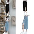 thumbnail image 2 of Yokua Womens Button Zippered Jeans Skirt High Waist Split Front A Line Long Skirts, 2 of 18