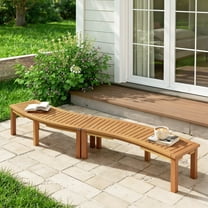 Resenkos Garden Bench, Patio Bench, Outdoor Curved Acacia Wood Fire Pit Bench with Slatted Seat-Set of 2