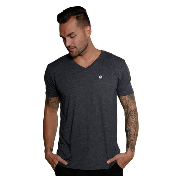 INTO THE AM V Neck T Shirts Men Fitted casual Essential Basic Undershirt Sleep Vneck Tshirt for guys (charcoal, Small)