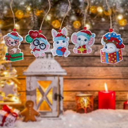 

Yipa Xmas Art Kits Santa Claus Christmas Diamond Ornaments DIY Decor Rhinestone Pendant Socks Present Smart Hanging Crafts Tree Family Style-F