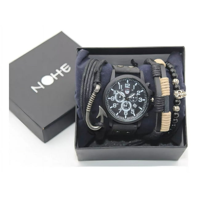 Reloj 260A para hombre, Juego de pulseras y estuche, color de la correa negro