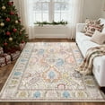 thumbnail image 2 of NewBuros Area Rugs 5'x7' Washable Non-Slip Boho Rugs, Soft Stain Resistant Low Pile Print Indoor Carpet for Living Room Bedroom Dining Room, Cream, 2 of 10