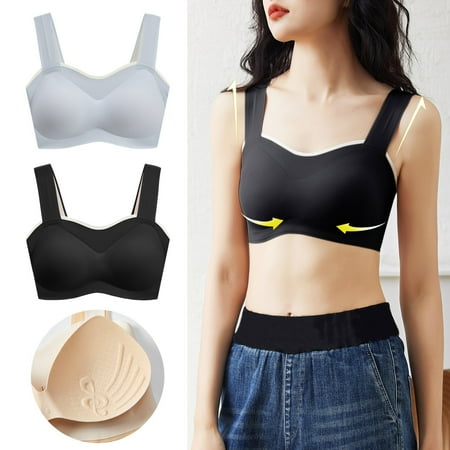

ERTUTUYI Young Ladies 2PCS Seamless Rimless Tank Style Bra Beauty Back Wrap Removable Chest Pad Daily Sport Underwear Black+Blue M