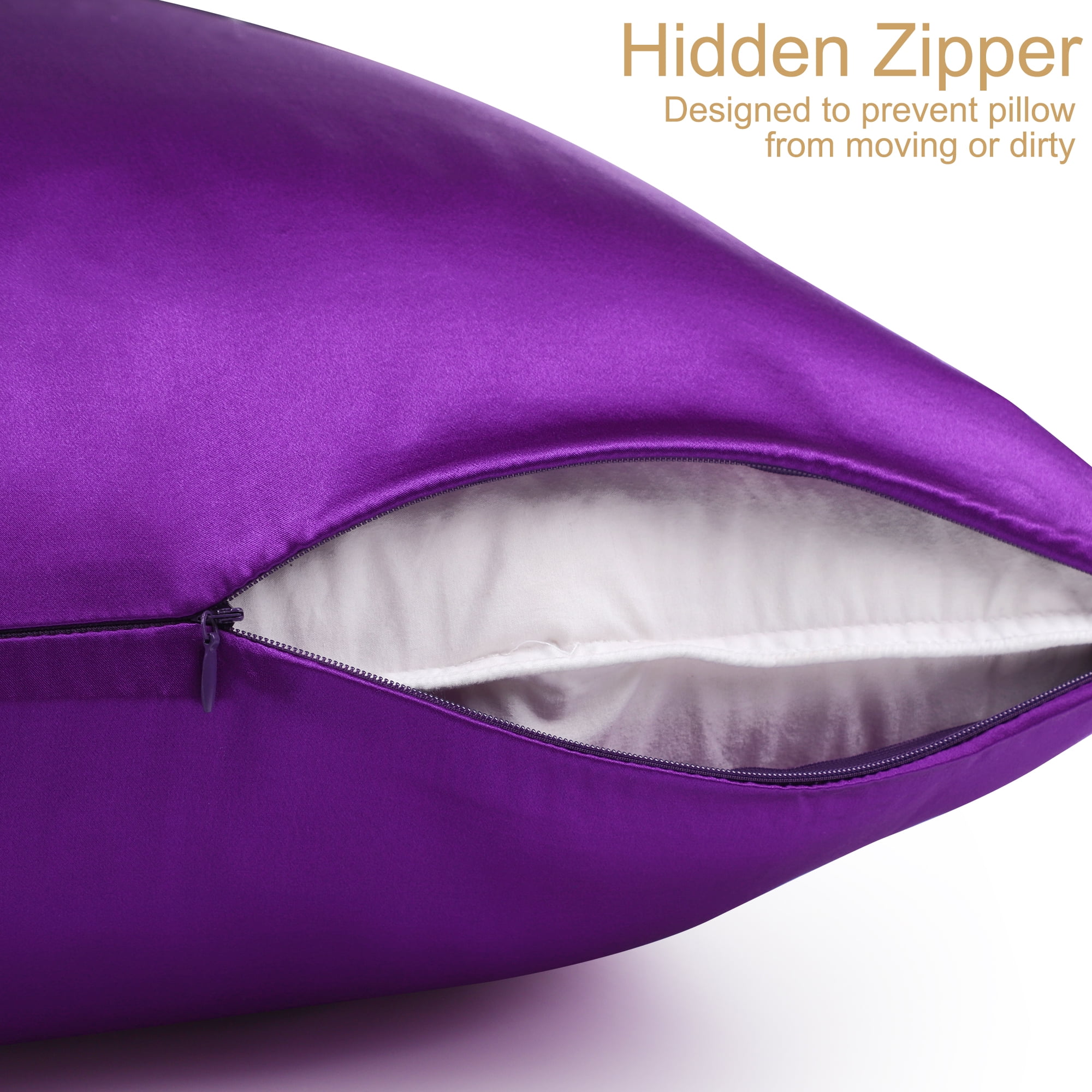 PiccoCasa Silk Pillowcase 1 Piece Travel Silk Pillow Cover, Purple, 14"x20"