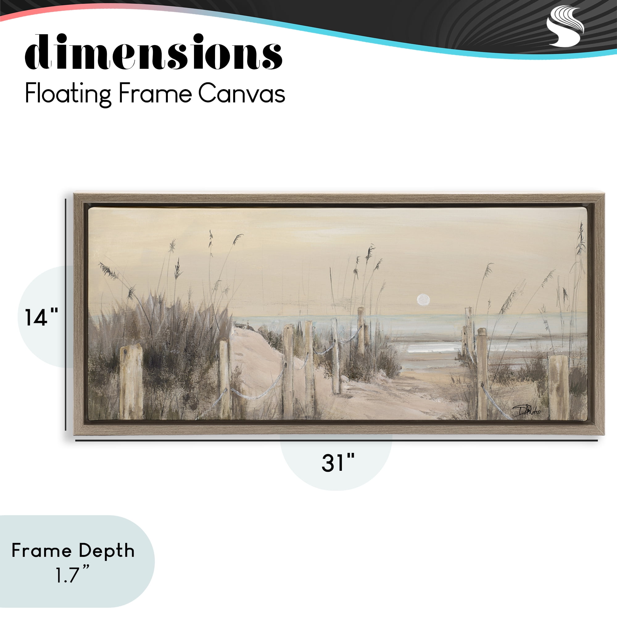 Stupell Industries White Moon Over Ocean Brown Framed Floater Canvas Wall Art, design by Patricia Pinto