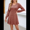 thumbnail image 4 of Vestido Tipo Suéter de Punto de Larga para Mujer, Estilo Túnica Informal con Cuello en V, Conjuntos de Moda para Otoño. Color Chocolate XXL, 4 of 7
