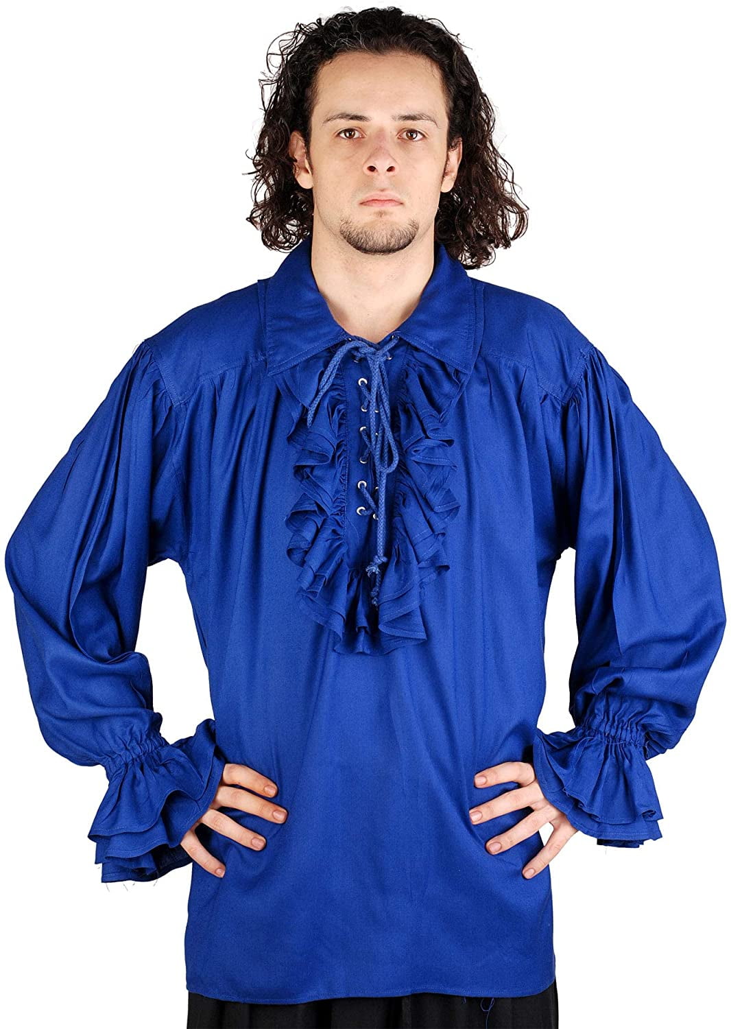 Medieval Poet's Pirate Shirt Costume [Blue] (X-Large) - Walmart.com