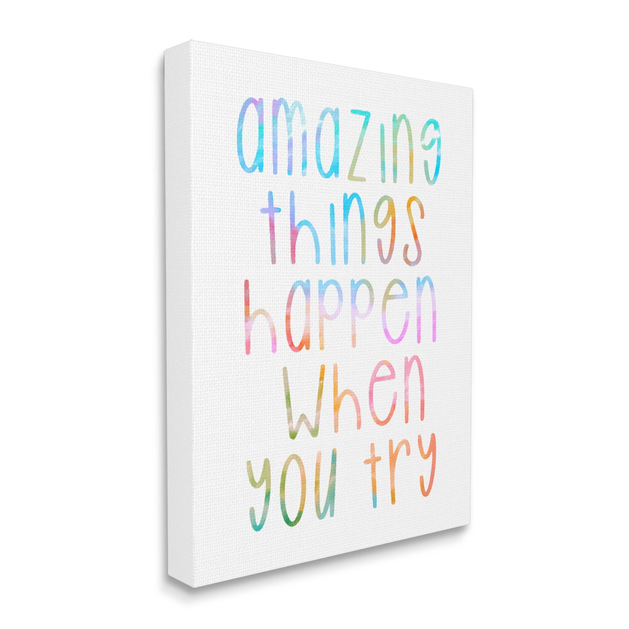 Stupell Industries Amazing Things Happen Phrase Graphic Art Gallery Wrapped Canvas Print Wall Art, Design by Lil' Rue