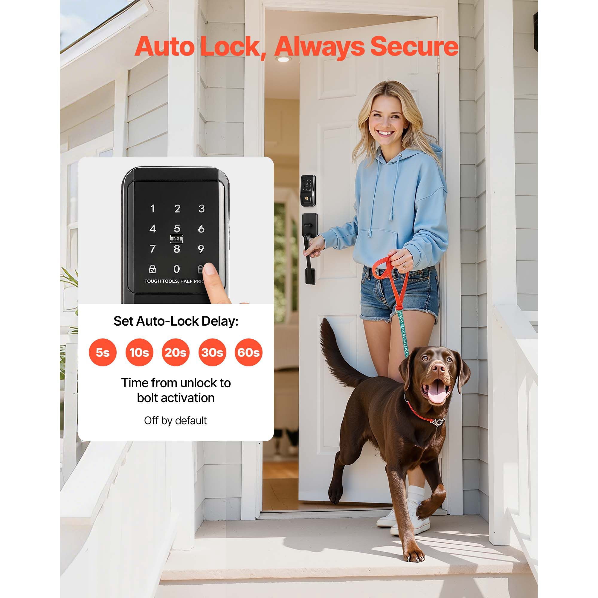 Keyless Entry Door Lock with Handle Set Electronic Keypad Deadbolt IC Card for Home Matte Black