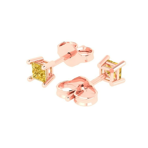 0.5 Ct Princess Cut Studs Yellow Natural Citrine 18K Rose Solid Solid Gold Everyday Dainty Earrings Push Back