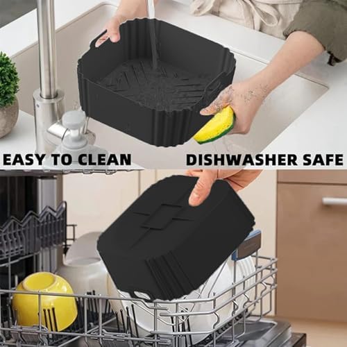 Air Fryer Silicone Liners for Ninja AF140 AF141 AF180 AF181 Air Fryer for Philips HD9270 Basket Baking,9inch Reusable square,Black×2 pack