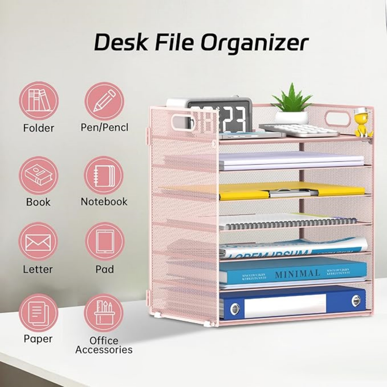 INTIGE 7 Tier Paper Organizer, Mesh Desktop File Holder with Handles for Office